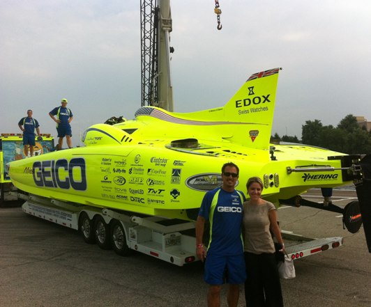 Marc Granet and Maria Rinaldi Pose in front of the Miss Geico Mystic